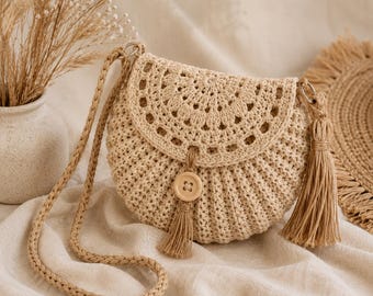 Molde em PDF para Bolsa de Crochê Boho, Tutorial de Bolsa Transversal, Bolsa com Franjas