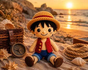 Luffy Amigurumi PDF Tutorial | Anime Pirate Doll Pattern | DIY Crochet Plush Instant Download