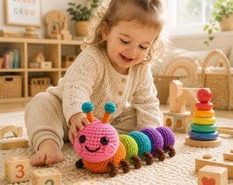 Molde em PDF de Lagarta Amigurumi | Tutorial de Brinquedo para Bebê | Pelúcia Fácil para Iniciantes | Presente para Berçário