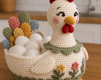 Tutorial para armazenar ovos de galinha de forma aconchegante, porta-ovos de galinha estilo fazenda em PDF, decoração de Páscoa para a cozinha.