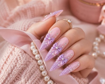 Tutorial de Unhas Decoradas com Laço Coquette | Guia Rosa Lavanda | PDF de Design de Unhas Postiças