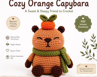 PDF de Capivara Laranja Sonolenta, Pelúcia Kawaii de Animal, Tutorial Fácil de Amigurumi