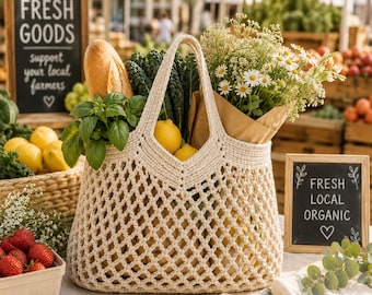 Padrão de Sacola de Crochê para Compras (PDF Instantâneo) – Sacola Ecológica Fácil para Iniciantes, Tutorial de Sacola de Compras Reutilizável