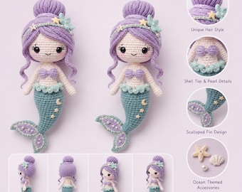 Tutorial em PDF de Amigurumi de Sereia Aconchegante do Oceano, Boneca de Pelúcia Sereia DIY - Presente