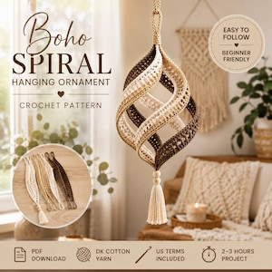Virkad vindspinnare mönster PDF | Boho spiralprydnad | Mysig rustik | Heminredning DIY