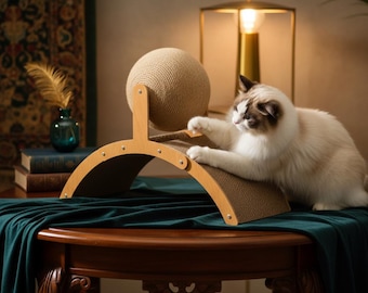 Grande roue interactive pour chat avec boule de jute et surface de grattage pour chats joueurs