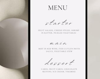 Coquette Wedding Menu Template, Minimalist Editorial Design (Editable Canva)