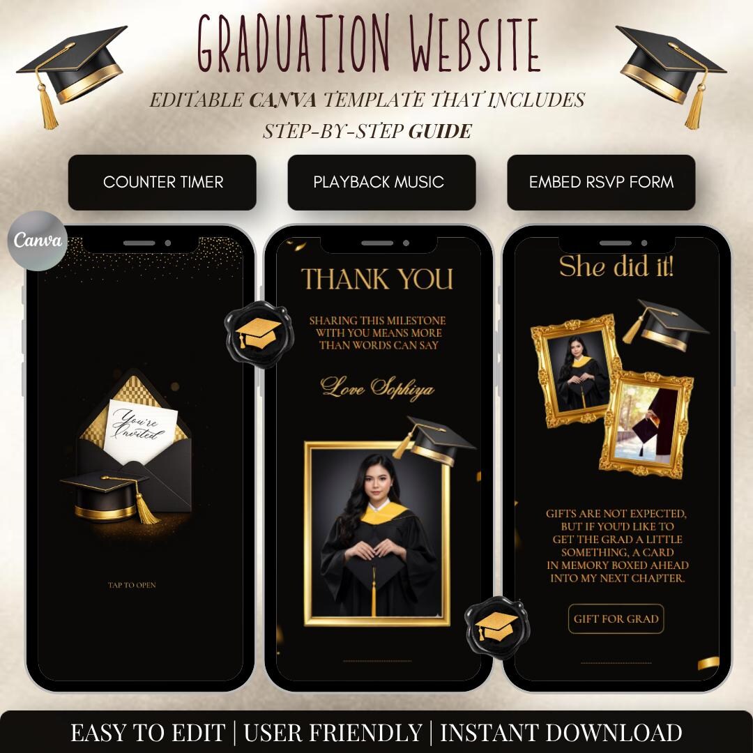 Graduation Invitation Website Template With RSVP | Digital Graduation ...