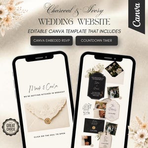 Ivory Wedding Website Template Canva Wedding Website with RSVP Minimalist Digital Invitation Save The Date Website