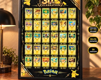 Pikachu-Kartendisplay zum 30. Jubiläum | 6x5-Layout, 50 x 70 cm | Sammelkartendisplay | Pokémon-Kartenrahmen | Pokémon-Display | Pokémon-Dekoration