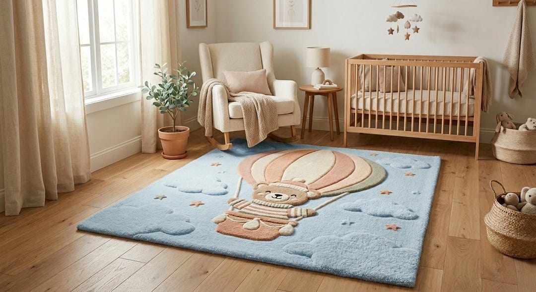 Hand Tufted Teddy Balloon Rug, Cute Kids Nursery Area Carpet Decor ...