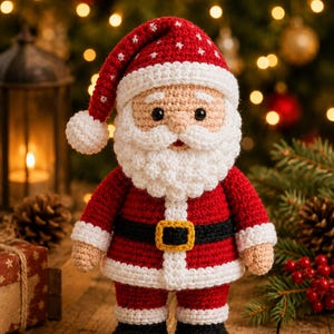 Virkat mönster för jultomtedocka, amigurumi-handledning, juldekorationer (PDF-nedladdning)