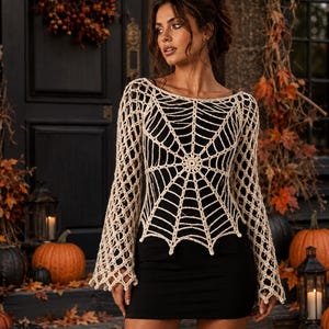 Crochet Spider Web Top Pattern PDF, Halloween Crochet Mesh Top, Goth Web Sweater, Festival Crochet Top, Mesh Sleeve Shirt,DIY Fall Gift Idea