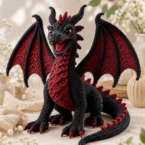 Crochet Black Red Dragon Amigurumi Pattern, Gift for baby, Back to School , Fantasy Plush Tutorial (Digital Download)