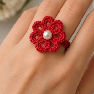 Modèle de bague fleur au crochet, tutoriel marguerite réglable (téléchargement PDF)