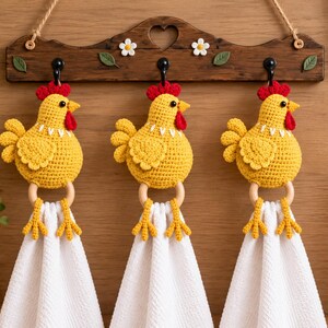 Modèle de porte-serviettes en forme de poule au crochet, anneau porte-serviettes de cuisine en forme de poule (PDF), décoration de cuisine style ferme, cadeau facile à crocheter, téléchargement numérique instantané