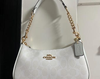 Bolso de hombro pequeño Coach Teri | Bolso vintage de lona blanca con el logo de la marca