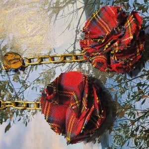 Tartan pom dangle earrings
