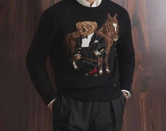 Polo Ralph Lauren Teddy Bear Sweater Men Black Knit, Polo Sweatshirt