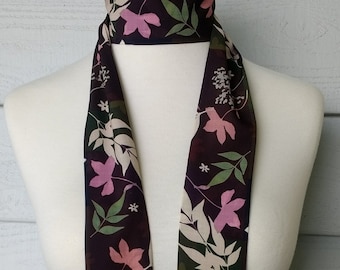 Skinny Scarf, Dark Color Block scarf, botanical scarves for women, neck scarf, neck tie, flower garden scarf, wrap, midnight garden