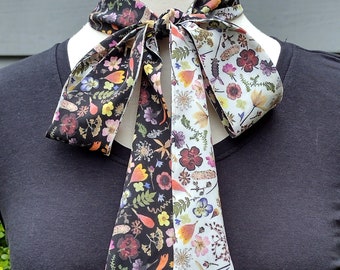 Skinny Scarf, Ditsy Pressed Flower Garden, floral scarves, botanical scarves for women, neck scarf, neck tie, flower garden scarf, wrap