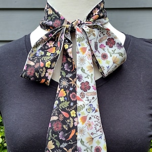 Skinny Scarf, Ditsy Pressed Flower Garden, floral scarves, botanical scarves for women, neck scarf, neck tie, flower garden scarf, wrap