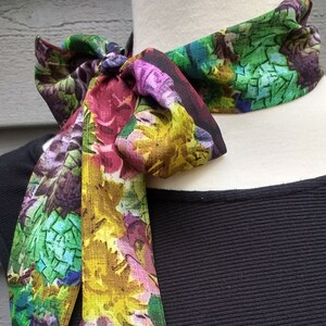 Skinny Scarf, dark jewel tone floral succulents scarf, botanical scarves for women, neck scarf, neck tie, moody floral garden scarf