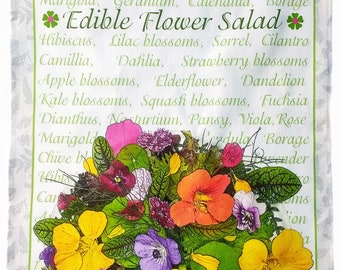 Edible Flower Salad  Tea Towel