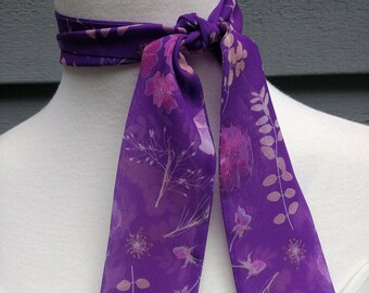 Skinny Scarf, floral scarves, Violet Meadow, scarves for women, neck scarf, neck tie, flower garden scarf, wrap