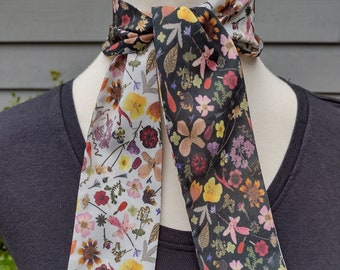 Skinny Scarf, floral scarves, Two sided Wildflower Garden, scarves for women, neck scarf, neck tie, flower garden scarf, wrap