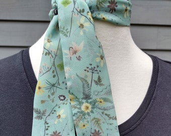 Skinny Scarf, chiffon fabric, scarves for women, neck scarf, neck tie, meadow garden scarf, wrap