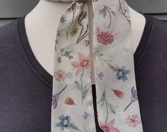 Skinny Scarf, floral scarves, Softer Watercolor Wildflowers , scarves for women, neck scarf, neck tie, flower garden scarf, wrap