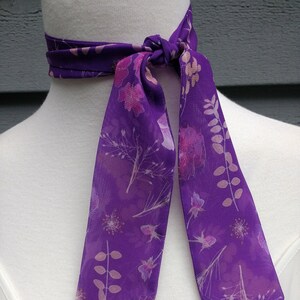 Skinny Scarf, floral scarves, Violet Meadow, scarves for women, neck scarf, neck tie, flower garden scarf, wrap