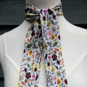 Skinny Scarf,Crepe de Chine floral scarves, Wildflower Meadow , scarves for women, neck scarf, neck tie, flower garden scarf, wrap