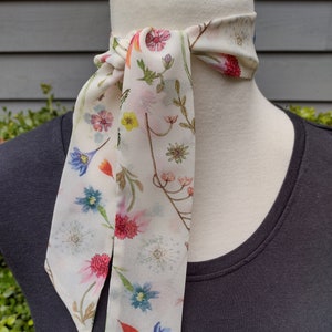 Skinny Scarf, floral scarves, Bright Wildflower Garden, scarves for women, neck scarf, neck tie, flower garden scarf, wrap