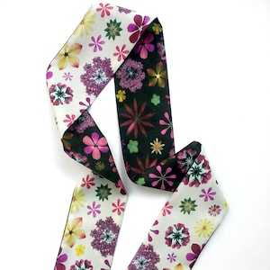 Skinny Scarf,Crepe de Chine floral scarves, Kaleidoscope Meadow Garden , scarves for women, neck scarf, neck tie, flower garden scarf