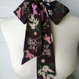 Skinny Scarf, Dark Color Block scarf, botanical scarves for women, neck scarf, neck tie, flower garden scarf, wrap, midnight garden image 4