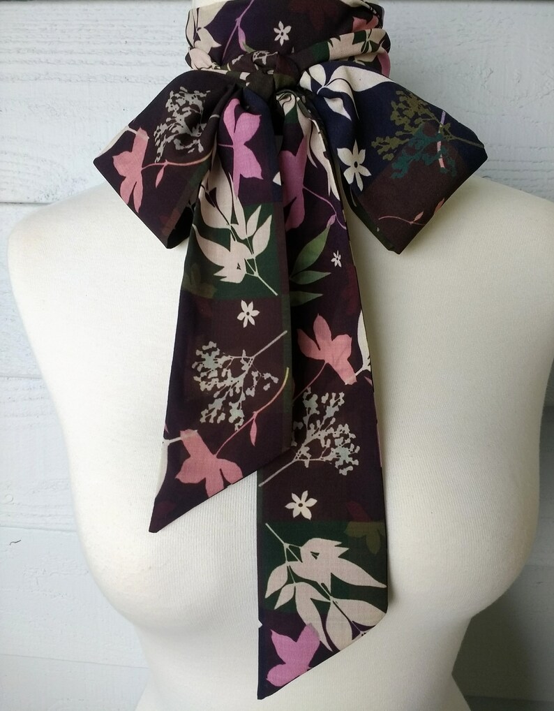 Skinny Scarf, Dark Color Block scarf, botanical scarves for women, neck scarf, neck tie, flower garden scarf, wrap, midnight garden image 4