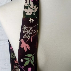 Skinny Scarf, Dark Color Block scarf, botanical scarves for women, neck scarf, neck tie, flower garden scarf, wrap, midnight garden image 7