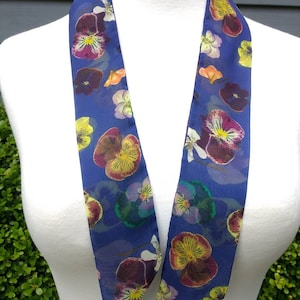 Skinny Scarf, chiffon floral scarves, scarves for women, neck scarf, neck tie, flower garden scarf, wrap