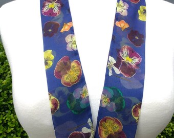 Skinny Scarf, chiffon floral scarves, scarves for women, neck scarf, neck tie, flower garden scarf, wrap