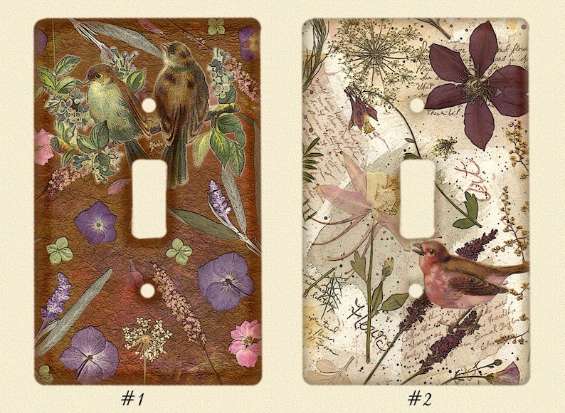 Light Switch plate Pressed Flower and Birds Art PRINT but looks 3 D like real flowers image 2