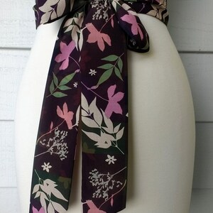 Skinny Scarf, Dark Color Block scarf, botanical scarves for women, neck scarf, neck tie, flower garden scarf, wrap, midnight garden image 3