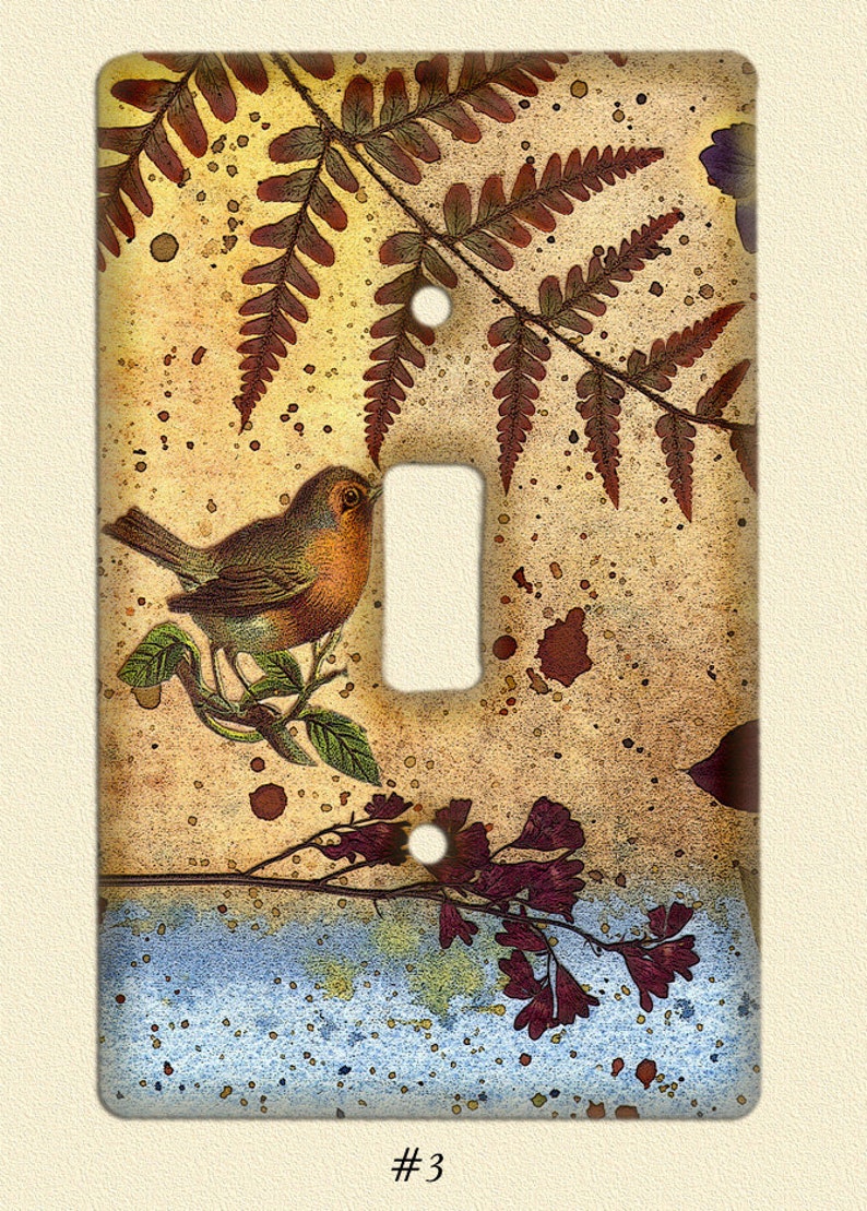 Light Switch plate Pressed Flower and Birds Art PRINT but looks 3 D like real flowers image 3