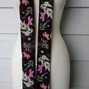 Skinny Scarf, Dark Color Block scarf, botanical scarves for women, neck scarf, neck tie, flower garden scarf, wrap, midnight garden image 2