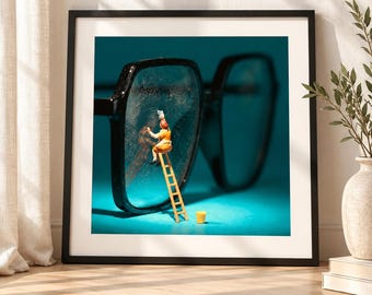 Grappige miniatuurfoto's om af te drukken - Muurdecoratie voor het schoonmaken van brillen