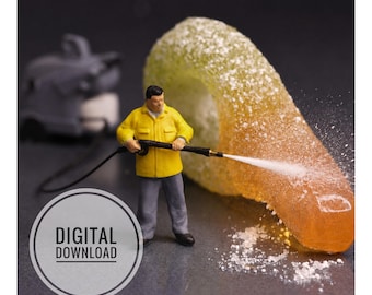 Muurdecoratie met gummisnoepjes, Tiny Cleaner Photography, grappige printbare keukenafbeeldingen om te downloaden