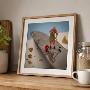Quirky Kitchen Wall Art, Funny Cleaning Print, Miniature Photography, Dining Room Decor, Digital Download