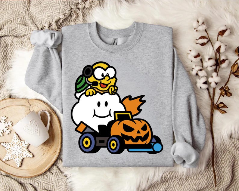 Lankitu Lakitu Halloween Sweatshirt, Pumpkin Kart Crewneck, Smiling Cloud ...