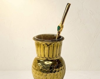 Handcrafted Hammered Copper Mate Cup & Jeweled Bombilla Set – Elegant Artisanal Drinkware